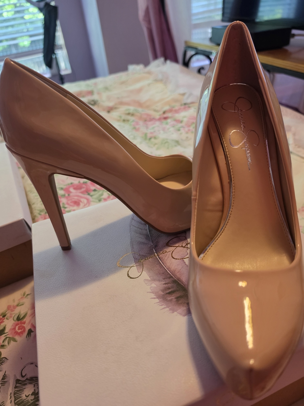 Jessica Simpson Blush Patent Pointed-Toe Pumps